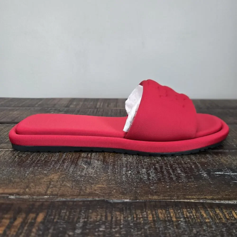 NEW Tory Burch Double T Sport Slides Womens Size 6 Big Logo Sandal Flip Flop Red